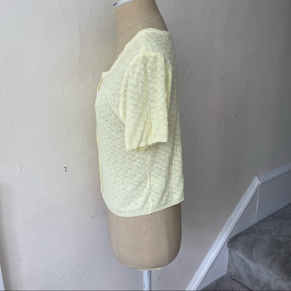 THANNE Yellow Cotton Blend Cropped Short Sleeve Button Front Cardigan NWOT S/M - Picture 2 of 8